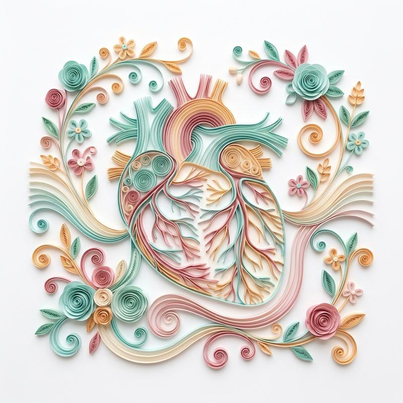 Crimson Coronary Arterial Tree & Gold-Filigree Retinal Microcirculation in Frameless 3D Paper Quilling